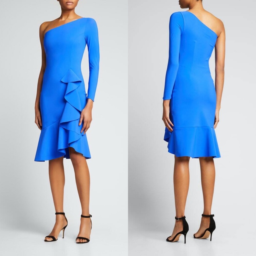 NEW NWT Chiara Boni La Petite Robe Bernarda One Sleeve Ruffle Dress Blue Klein